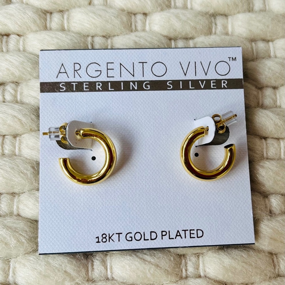 Argento Vivo 18 KT Gold Plated Sterling Silver Small Huggie Hoops Earrings, NWT
